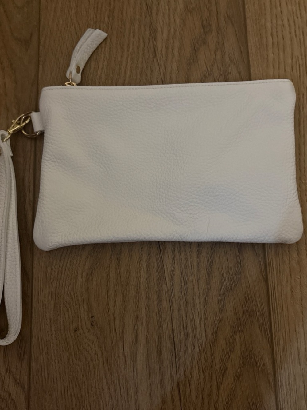 Minimal White Leather Wristlet Clutch with Removable Strap
